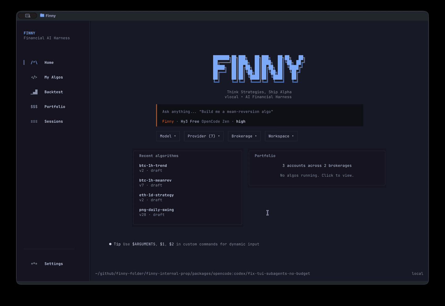 Opening scene of the Finny CLI demo